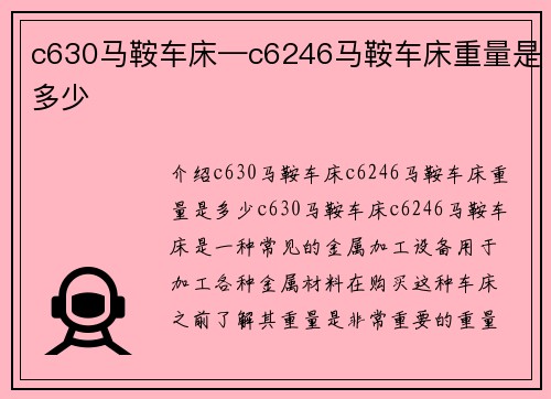 c630马鞍车床—c6246马鞍车床重量是多少